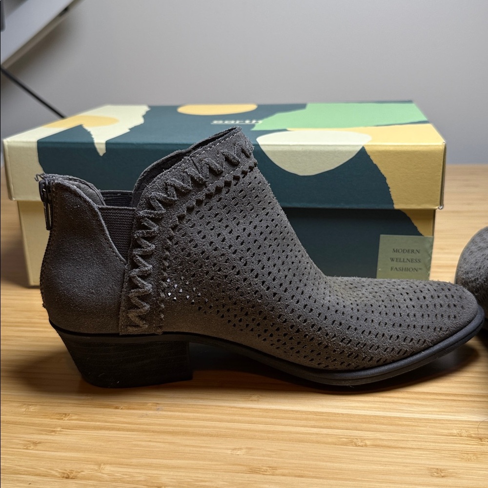 Gray Perforated Ankle Boots